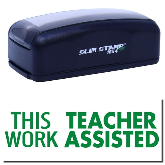 Large Pre-Inked This work Teacher Assisted Stamp, Slim 1854, Ultra Slim Design, Impression Size 1-13/16" by 2-1/2", Up to 25,000 Impressions - Green Ink