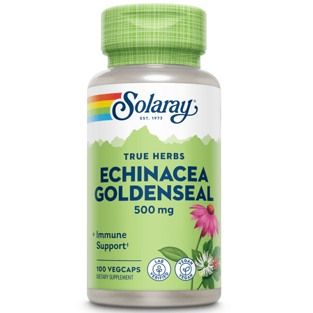 Solaray Echinacea Root & Goldenseal Root 500mg | Healthy Immune & Respiratory System Support | Non-GMO Vegan & Lab Verified | 100 VegCaps