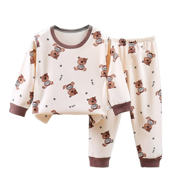 Baby Boys Girls Pajama Set Toddler Brown Snug fit Basic Sleepwear pjs for Daily 1-6 Years