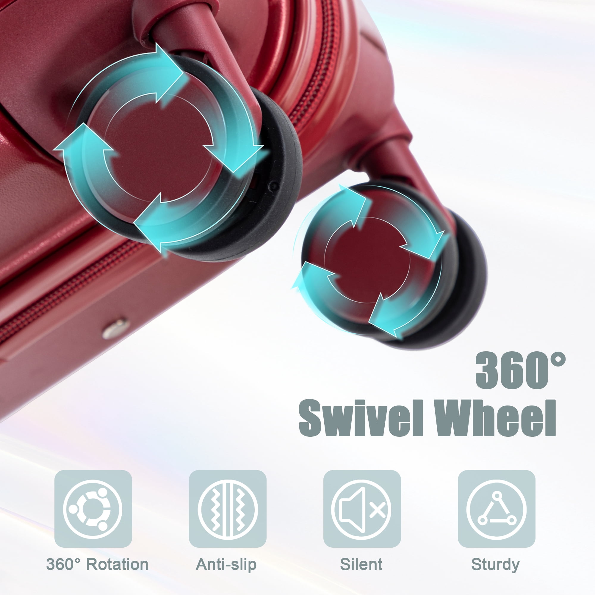 14"/20" 2 Piece ABS Spinner Wheel Luggage Set with Combination Lock & 14" Cosmetic Case, Wine Red