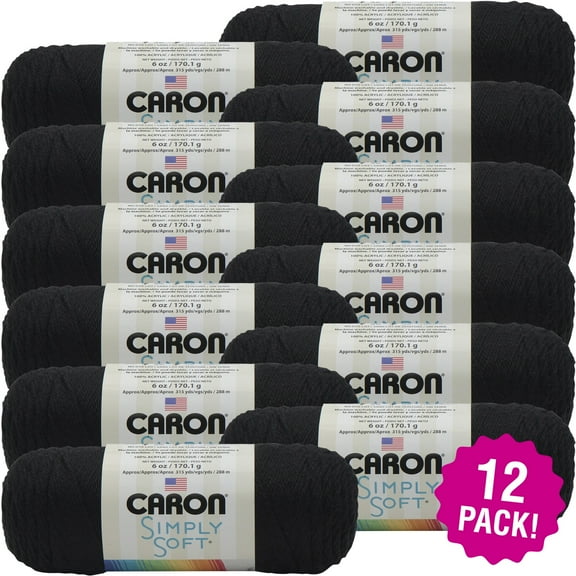 Caron Simply Soft Solids Yarn - Black, Multipack of 12
