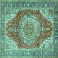 thumbnail image 1 of Ahgly Company Indoor Square Medallion Turquoise Blue Traditional Area Rugs, 4' Square, 1 of 4