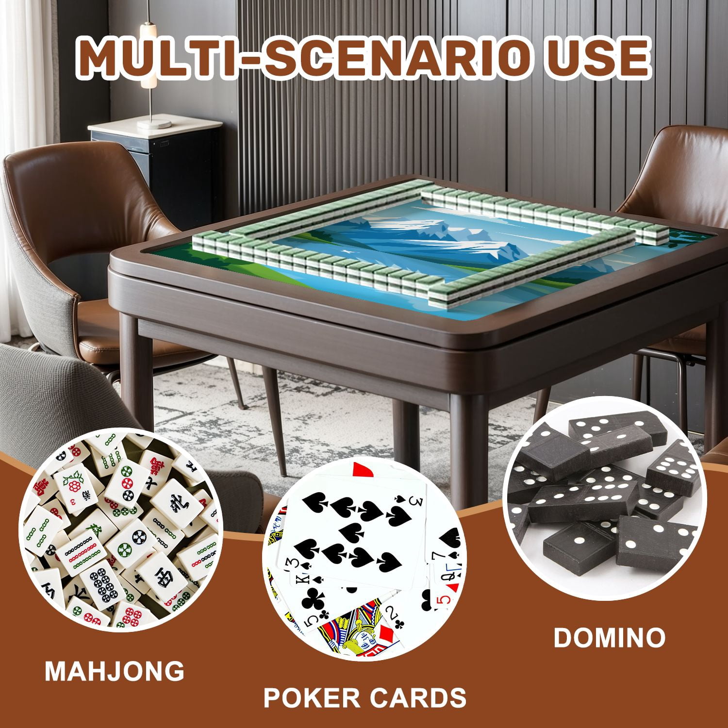 Mahjong Mat 31.5" x 31.5" Graphic design snow capped mountain surrounding lake Non-Slip Noise Reduction American Mahjong Tiles Table Cover for Dominoes Poker Card Board Games Gift
