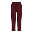 thumbnail image 6 of VBVC Women's Drawstring Capri Sweatpants , Casual Slim Summer Joggers For Women , Ladies' Straight Leg Crop Pants with Pockets, Wine , S-2XL, 6 of 6