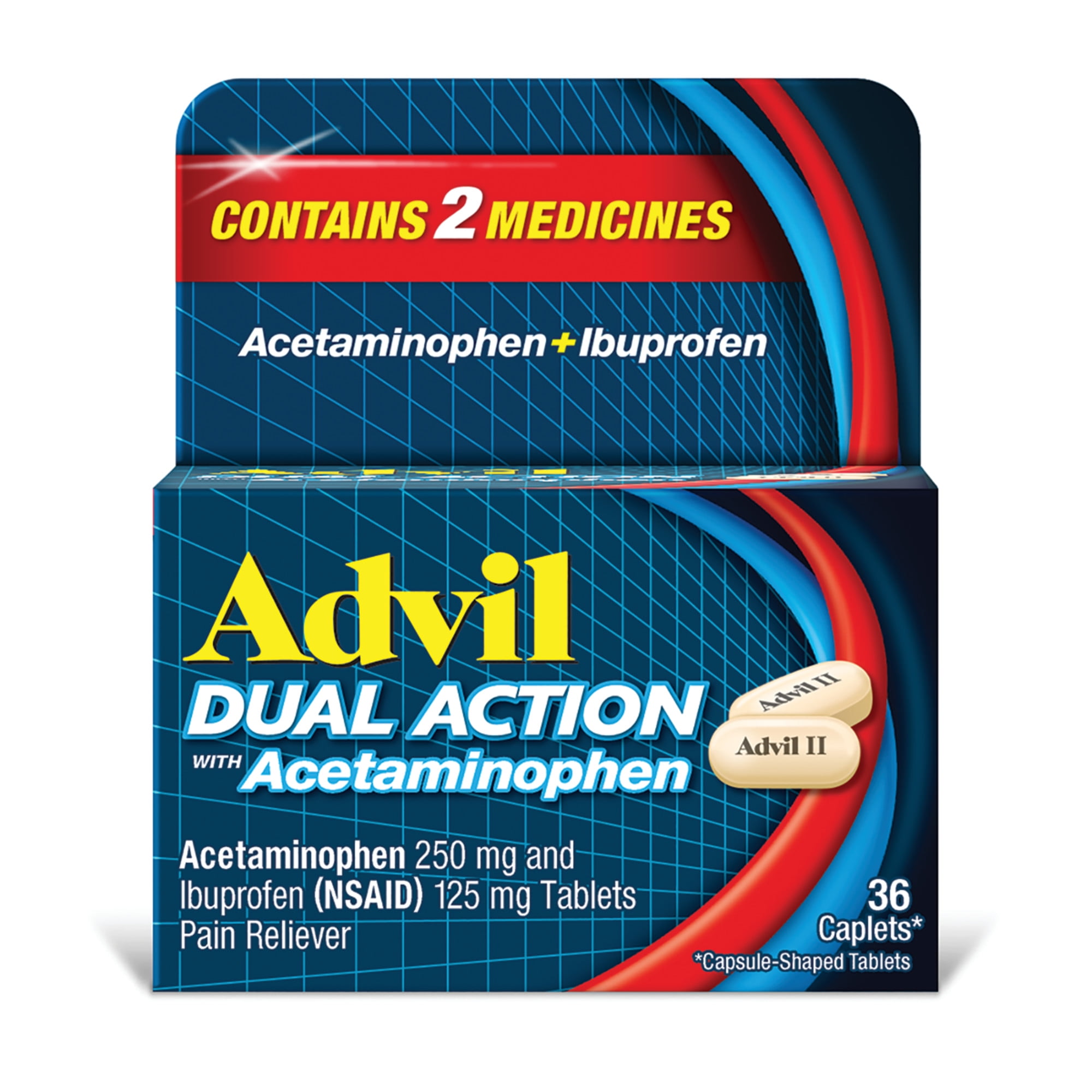 Advil Dual Action Pain Relief Acetaminophen And Ibuprofen Coated 