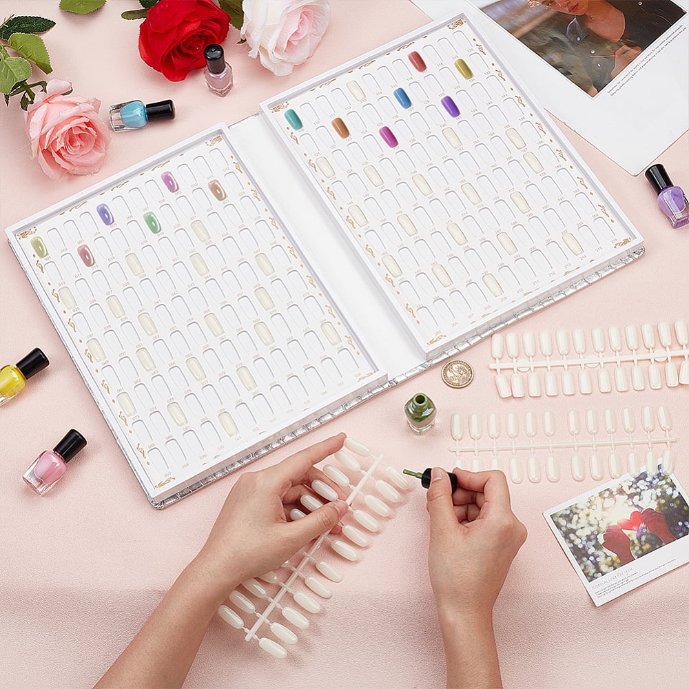 2 sets 2 styles Plastic False Nail Nail Art Decoration Accessories 1pc PU Leather & Wood & Plastic color Card box Silver Nail: 170~183x60~60x2~3mm 1 set/style
