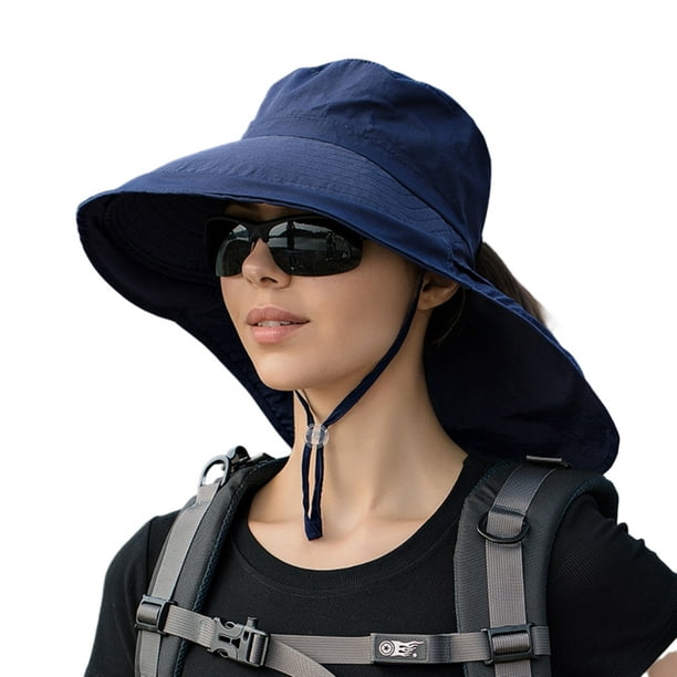 Estink Women Sun Hat With Neck Flap Women Bucket Hat Women Sun Hat With Neck Flap Wide Brim Uv Protection Bucket Hat With Ponytail Hole Chin Strap For