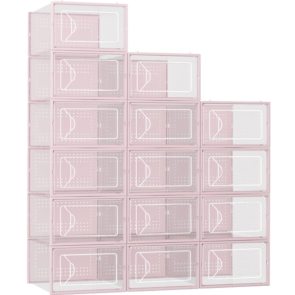 Caja para guardar zapatos Fluck, apilable, de plástico, 15 unidades, color rosa