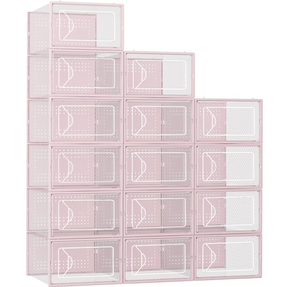Caja para guardar zapatos Fluck, apilable, de plástico, 15 unidades, color rosa