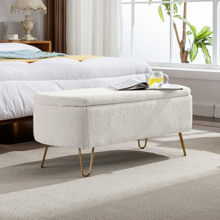 White and on sale gold storage bench