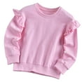 thumbnail image 3 of Ulanda Girl's Cotton Sweatshirts Cute Ruffle Shoulder Crewneck Sweatshirts Toddler Girls Trendy Casual Pullover Preppy Tops (Pink, 3-4 Years), 3 of 9
