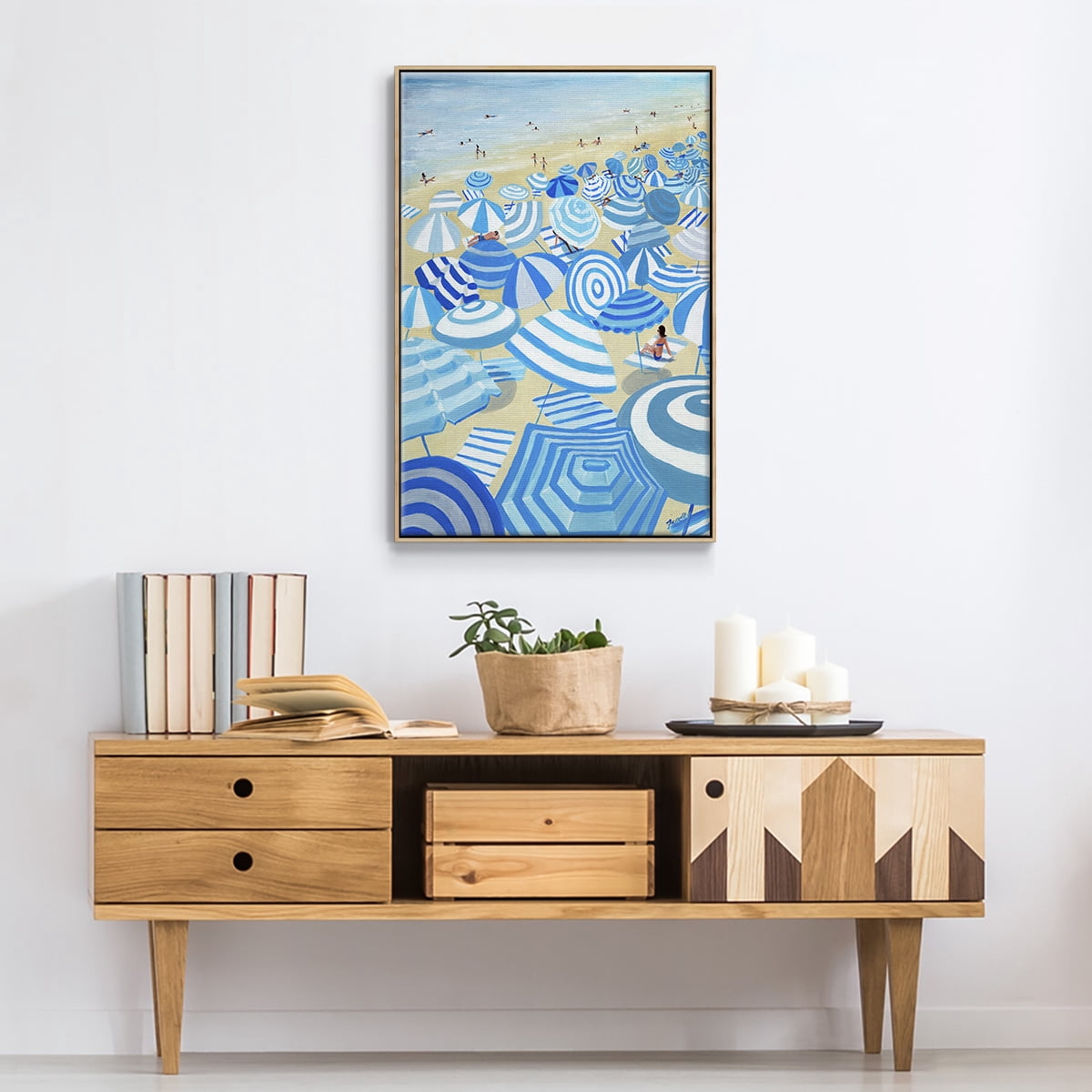Sky Blue Beach Framed Premium Gallery Wrapped Canvas - Ready to Hang