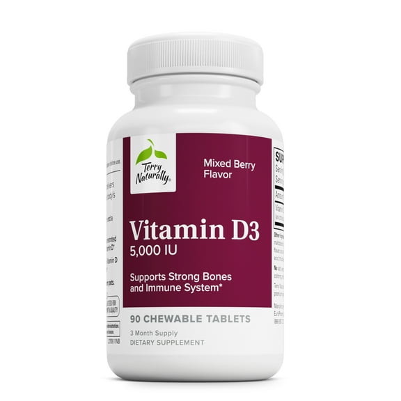 Terry Naturally Vitamin D3 - 125 mcg Cholecalciferol, 90 Chewable Tablets - Supports Strong Bones