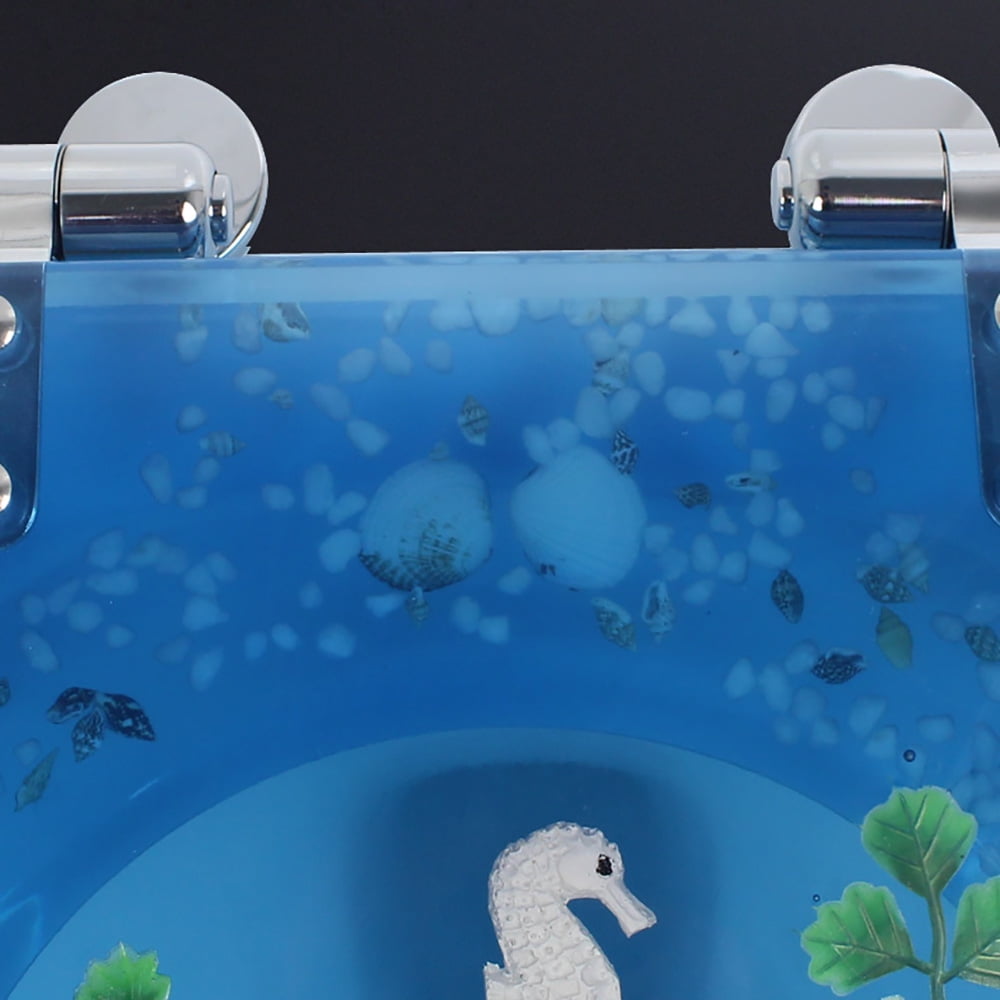 TOOL1SHOoo Toilet Seat Sea Shell Resin Silent Close Toilet Hinges Bathroom Deco  with Seashells Cover U/V Shape Elongated Toilet Seats Bathroom Decor Easy Clean and Install 16.5 Inch