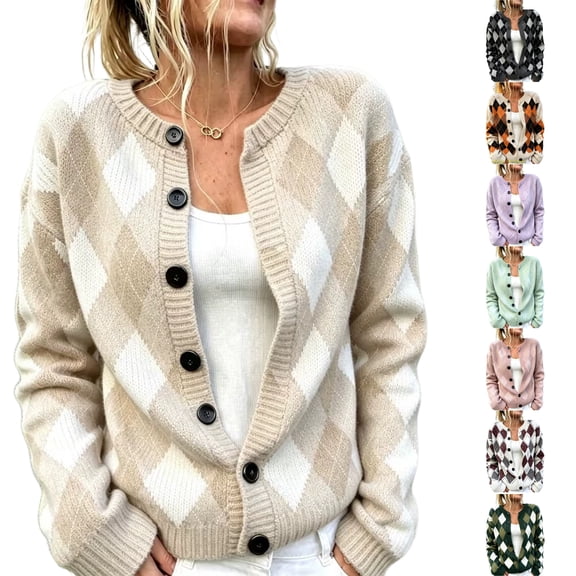 Stralyhd Womens Cardigan Color Block Casual Open Front Oversized Button Down Knit Sweater Cozy Long Sleeve Fall Winter Outwear Tops L