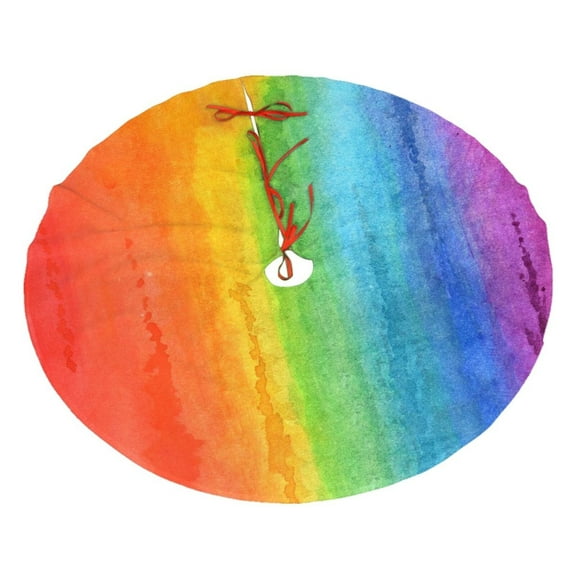 Watercolor Rainbow Christmas Tree Skirt 30" For Xmas Halloween New Year Ornaments Decoration Holiday Party Home Tree Mat Decor