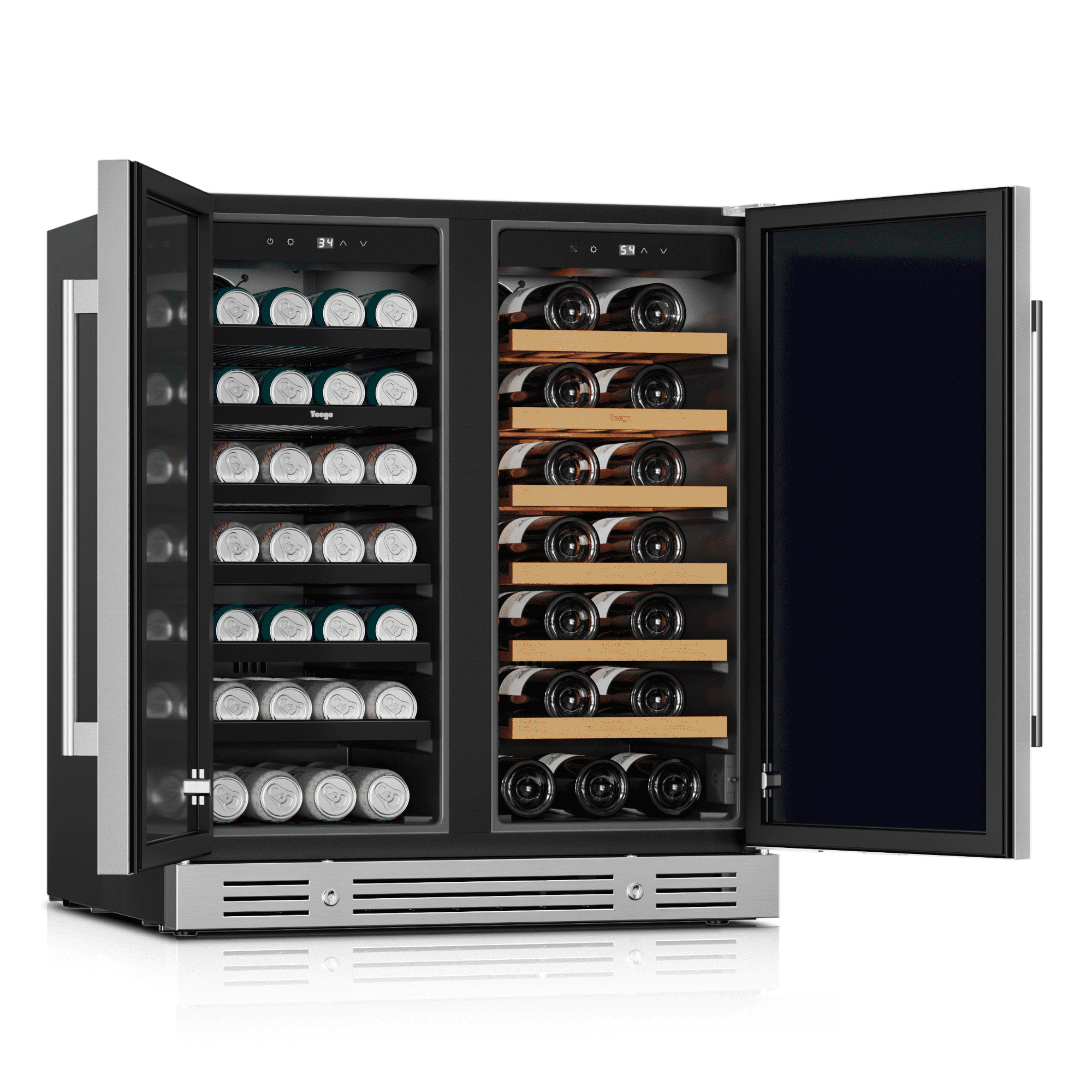 Yeego 30 Inch Wine & Beverage Cooler, Dual Zone 34–65°F, Holds 33 Wine Bottles & 80 Cans, Stainless Steel Door with Lock, Built-In or Under Counter
