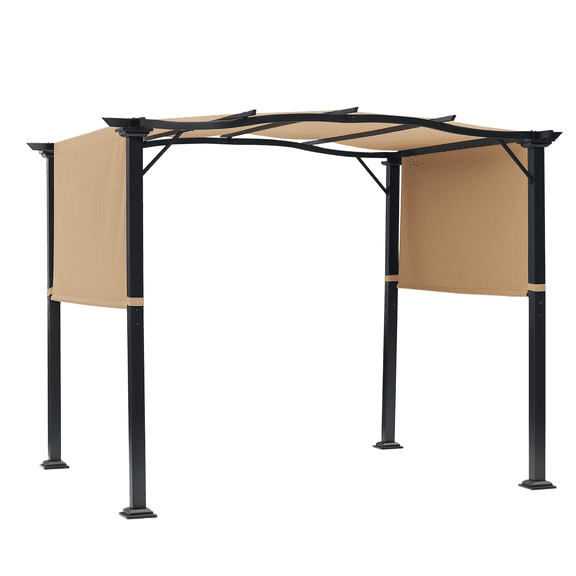 Homiyad Retractable Pergola Canopy 8 x 10 Steel Frame Polyester Fabric Gazebo with Top Cover Shade Awning for Outdoor
