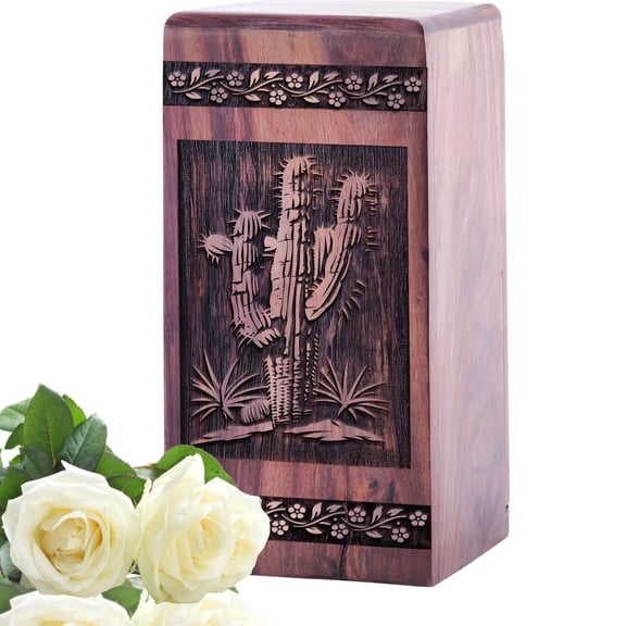 Desert Cactus Urn - Wooden Urns For Human Ashes Adult - Urn For Ashes For Women - Cremation Urns For Human Ashes - Large Urn For Ashes Adult Male - Wood Urns For Human Ashes - Burial Urns - 14 Inch