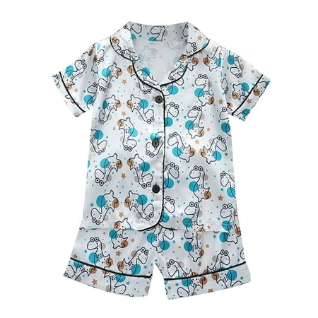 

Girls Pajamas Nightgown Spring Summer Cartoon Print Short Sleeve Sleepwear Outfits Toddler Girls Nightgowns Size 100 Light Blue