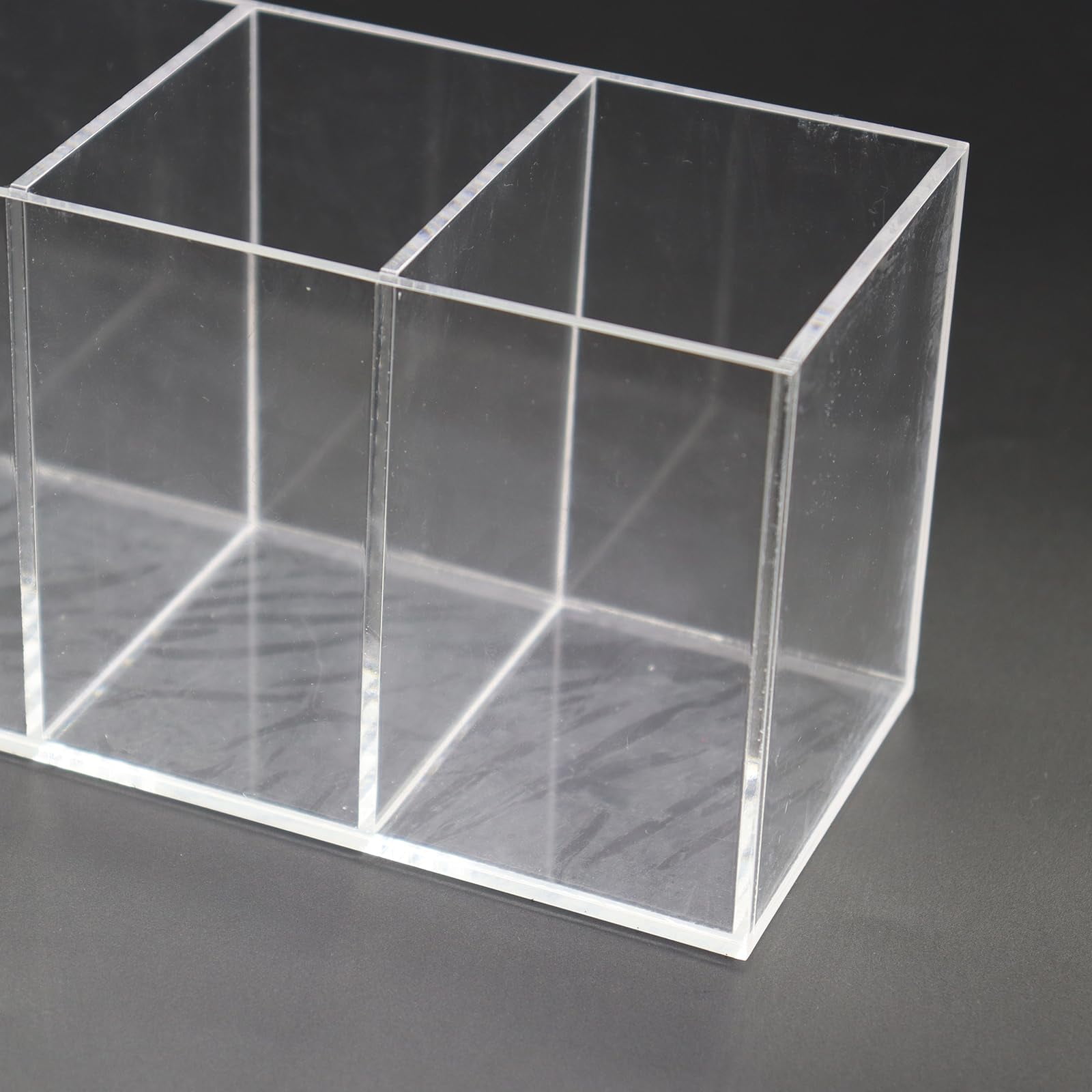 2 Pcs Acrylic Makeup Brush Holder, 4 Compartments Clear Desk Pen Pencil Holder Organizer, Stationery Accessories Drink Packets Organizer Caddy for Home Office Vanity Bathroom Kitchen