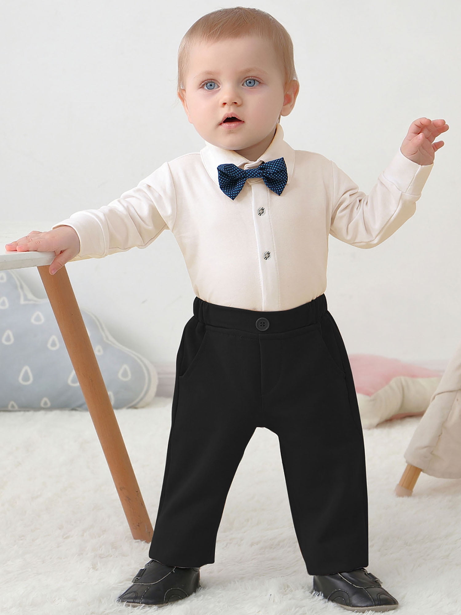 WESIDOM Infant Boy Toddler Newborn Gentleman Clothes Outfit Dress Shirt Vest Bowtie Pants 4pcs 0-24M