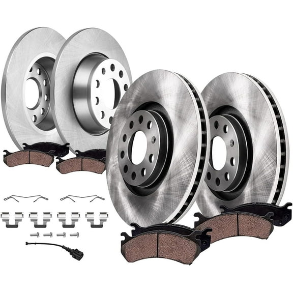 Detroit Axle - 8pc Brake Kit for Volkswagen Jetta Eos CC Audi A3 Quattro 12.28" inch Front and 11.10" inch Rear Disc Brake Rotors Ceramic Brakes Pads 2010 Replacement