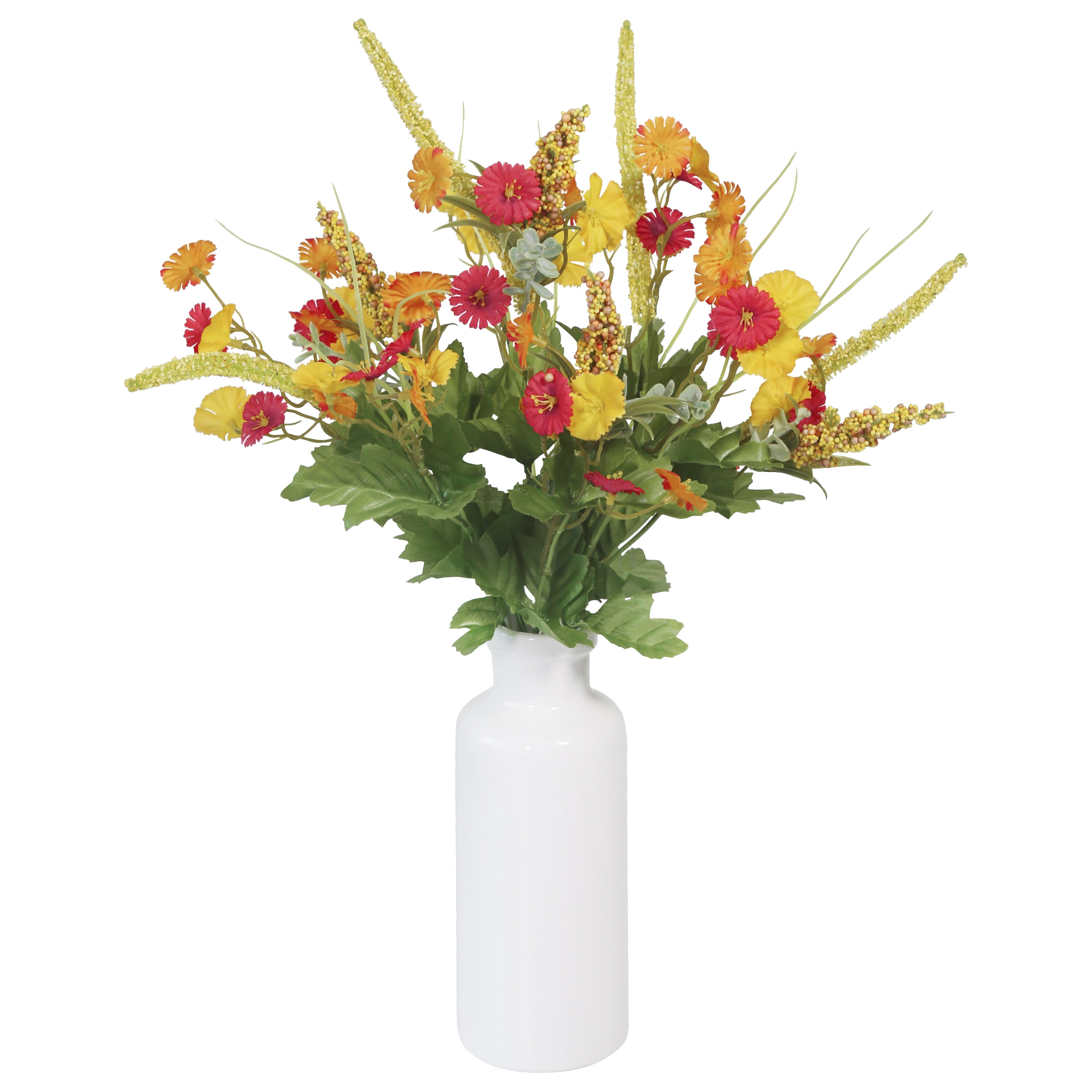 (2 pack) Mainstays 19 in Artificial Silk Orange & Yellow Wildflower Mixed Bush for Indoor Use