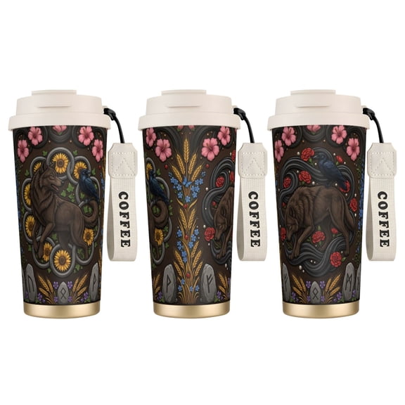 1pc Wolf Tumbler 18oz Unique Geometric Galaxy Wolf Design, Leak-proof Double Wall Drinking Mug