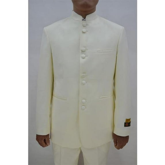 Mens Eight Button Mandarin Banded Collar Ivory Suits