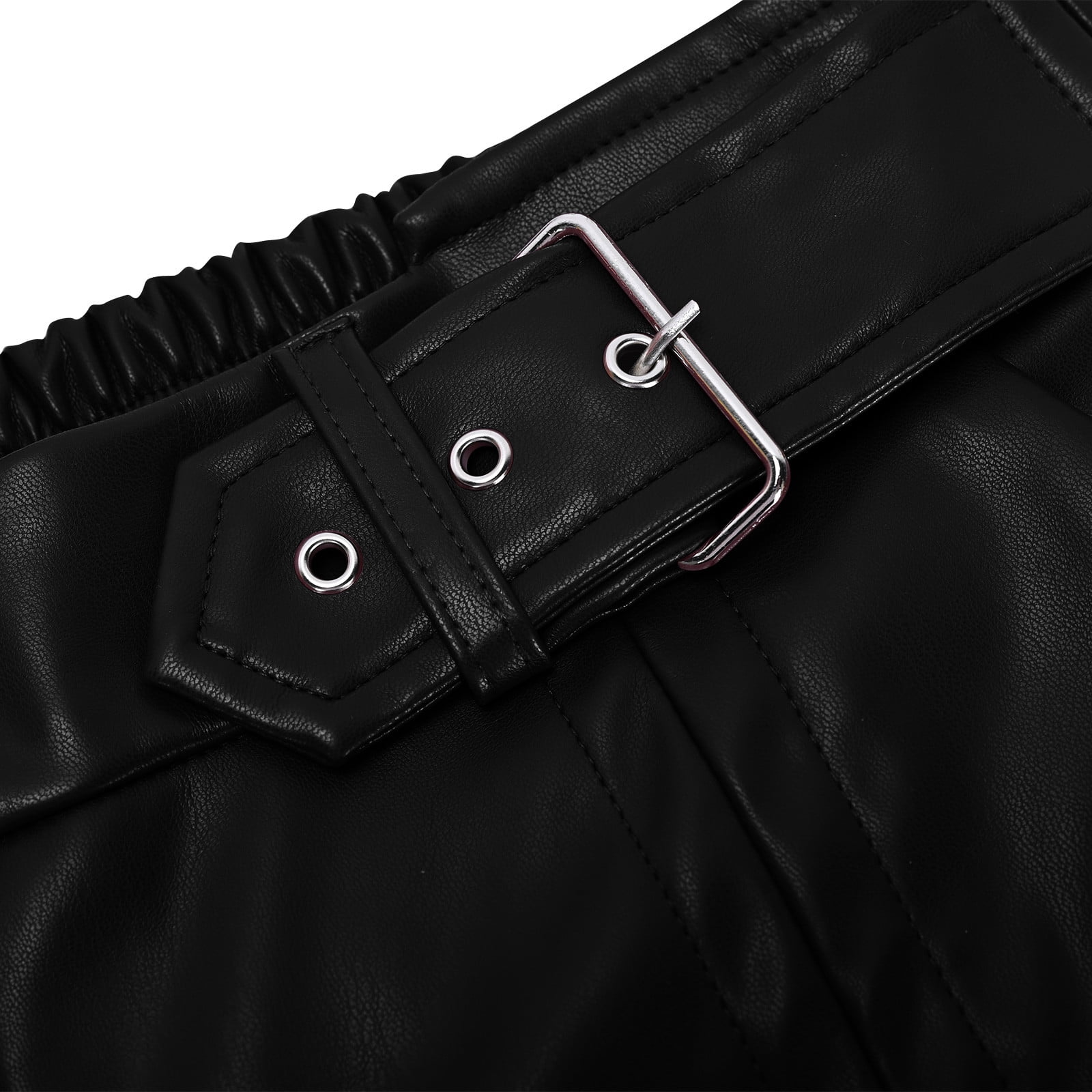 JGGSPWM High-Waist Wide Leg Pants with Belt for Women Sleek Faux Leather Trousers Black 2XL