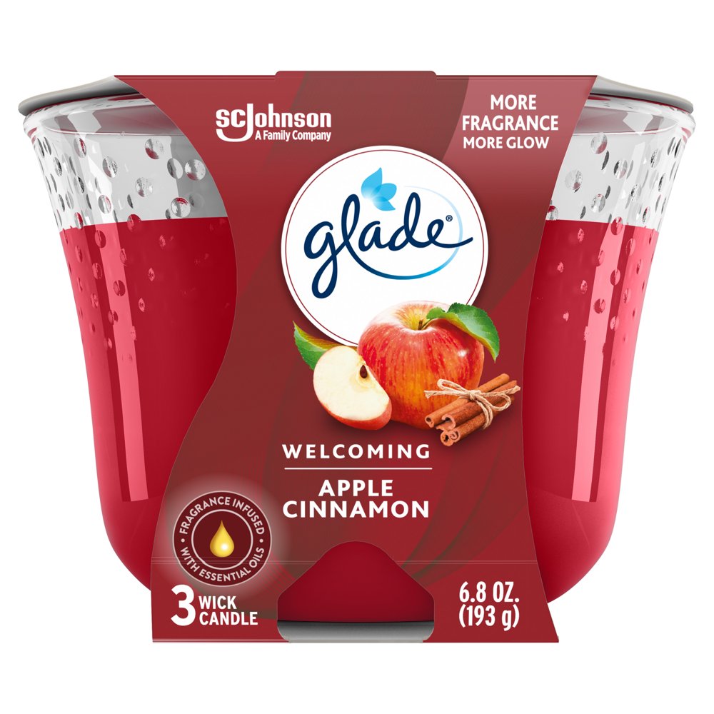 Glade 3Wick Candle 1 CT, Apple Cinnamon, 6.8 OZ. Total, Air Freshener