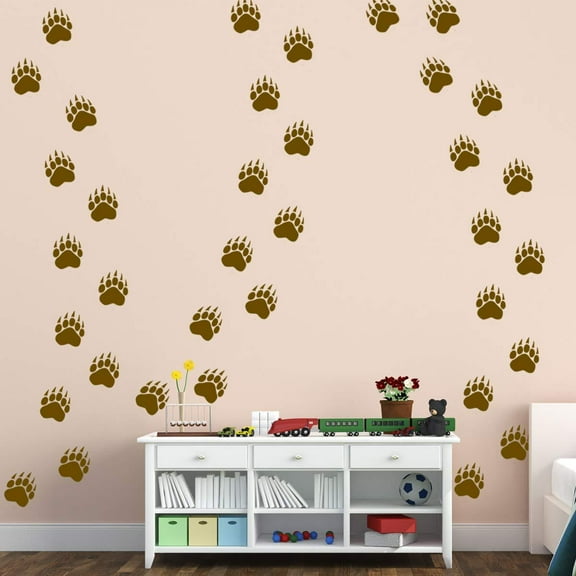 VWAQ Bear Paw Print Floor Decals - Peel and Stick Footprint Wall Stickers - 36 PCS