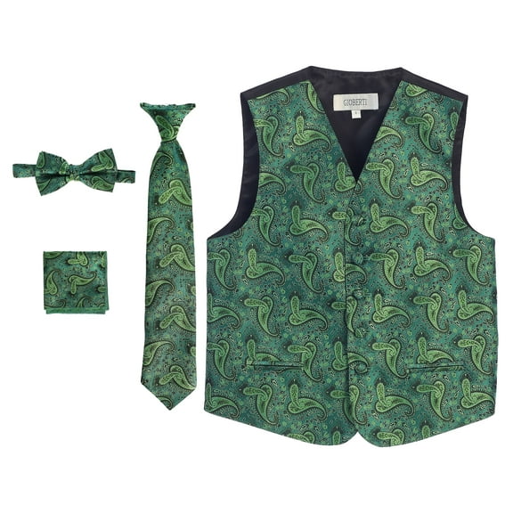 Gioberti Kids and Boys 4pc Paisley Vest Set - Vest, Bowtie, Tie, Pocket Square
