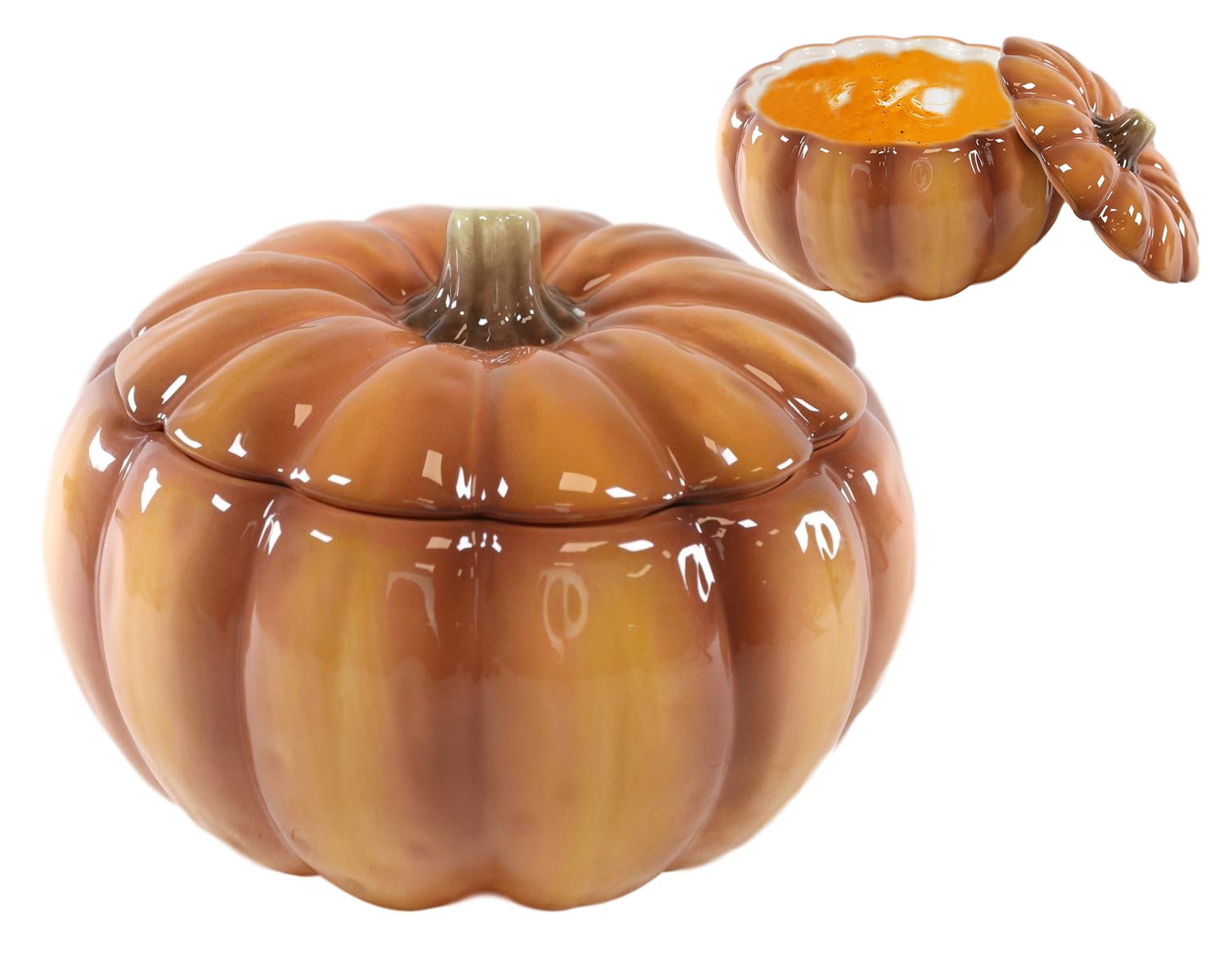 Details about   Ceramic Pumpkin Bowls 2" Deep Orange Sculpted Stem Handles Food Safe 