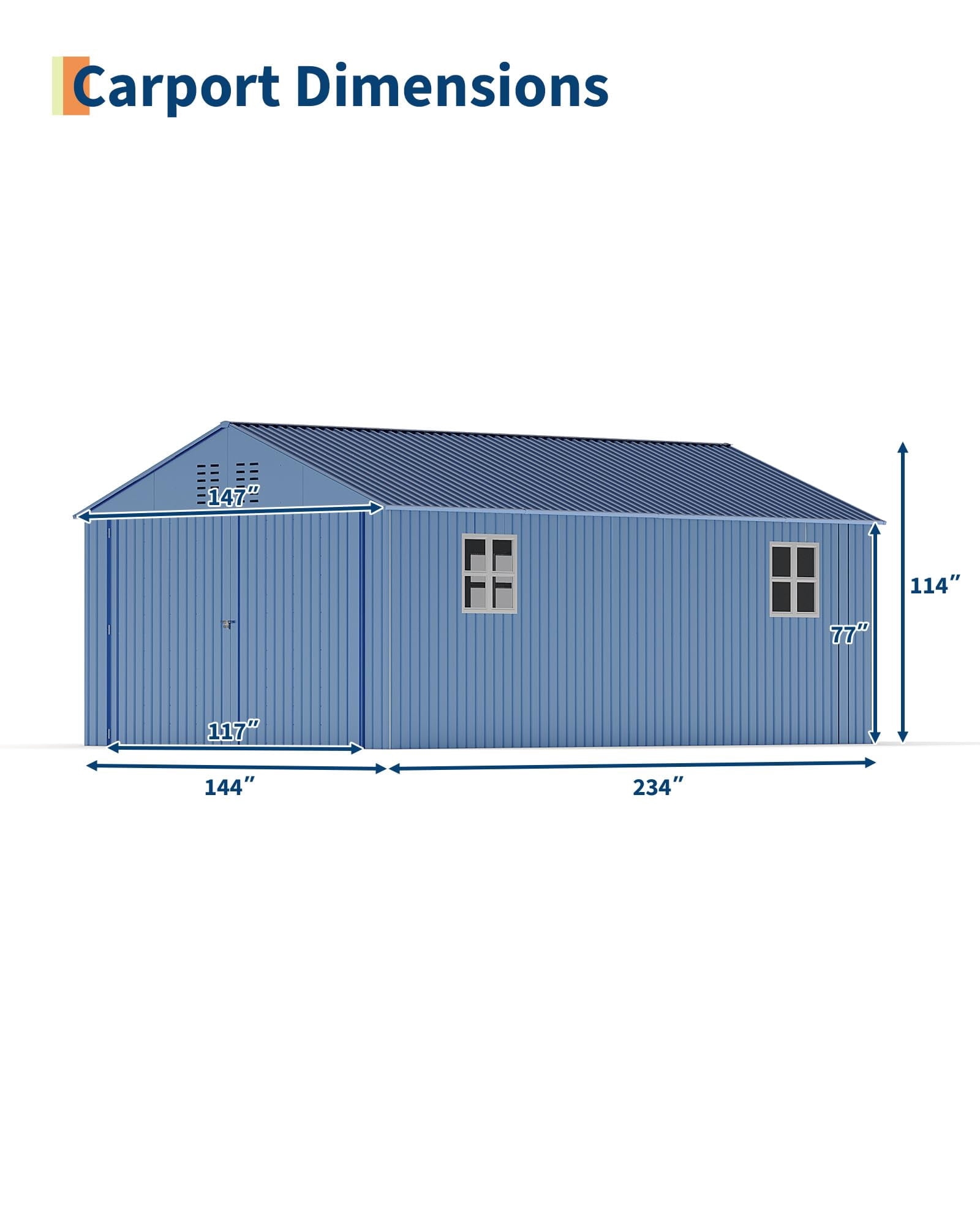 Metal Carport 12x20 FT All-Weather Garage – Steel Roof Outdoor Storage Shelter for Vehicles & Equipment
