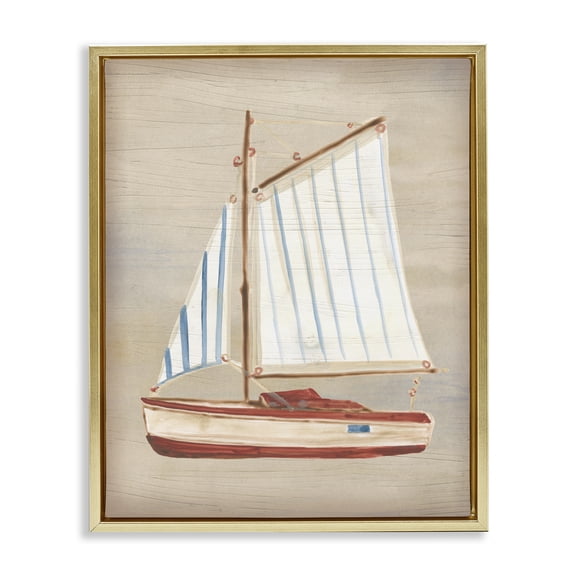 Stupell Industries Coastal Rustic Red Sailboat Gold Floating Frame Canvas Art, 17 x 21, by June Erica Vess