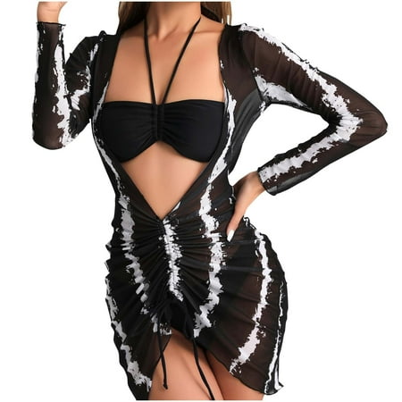 Arnsht Women s 3 Piece Bikini Set Swimsuit Off Shoulder Curvy Top Fashion Bikini Bottoms with Beautiful Black Cover Up Bathing Suit Black S