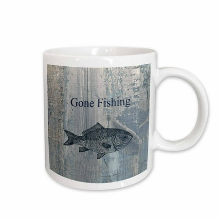 

3dRose Gone Fishing White wash wood look beach theme art Ceramic Mug 15-ounce