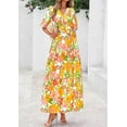 thumbnail image 4 of PRETTYGARDEN Women's Summer Maxi Dress Resort Wear Boho Floral V Neck Puff Short Sleeve Ruffle Flowy Beach Long Dresses, 4 of 7