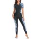 thumbnail image 2 of Traje de surf de manga corta para mujer, cremallera frontal, protección UV, elástico, estampado de camuflaje, protector contra erupción, manga negra y azul L, 2 of 7