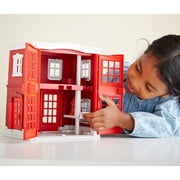 Green Toys: Fire Station Playset - 8pc Emergency Toy Set, Rescue Vehicle Truck, 2-Level Firehouse, 2 Cat Figures, Recycled Material, Kids-Toddlers 2+