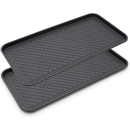 Ottomanson Boot Tray Pet Bowl Mat Utility Storage Tray (2 Pcs), Black, 30" X 15"