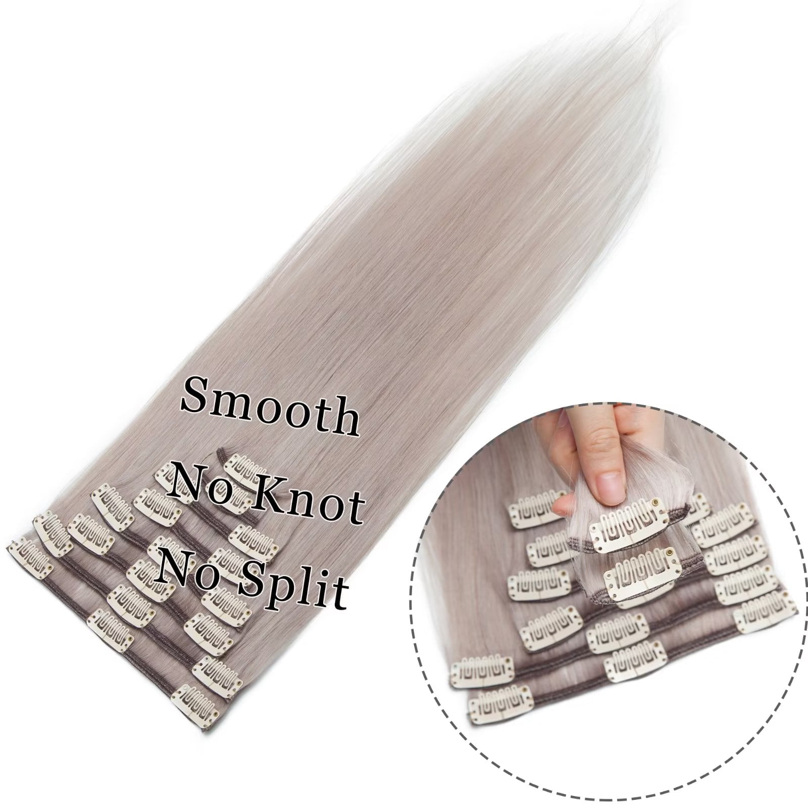 MY-LADY 8Pcs 18Clips Clip in Hair Extensions Human Hair for Women Double Weft Brazilian Remy Straight Human Hair Clip in Hairpiece 20inch #GREY