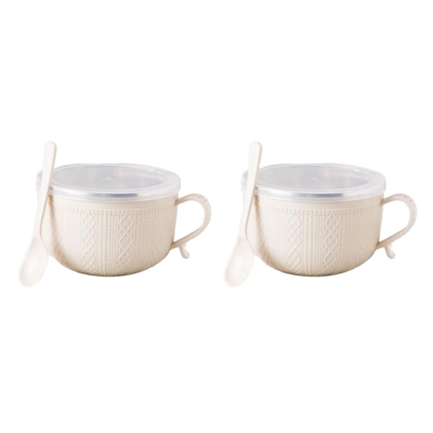 Advancent Cuenco de fideos instantáneos de doble capa de acero inoxidable con tapa Fiambrera Contenedor de alimentos de gran capacidad para sopa Beige 2piezas