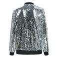 thumbnail image 4 of Moda mujer lentejuelas abrigo chaqueta de bombardero de manga larga con cremallera MABOTO Silver/XL, 4 of 7