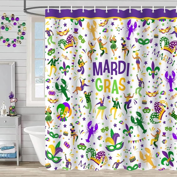 Mardi Gras Shower Curtain, 72x72 inch Cute Lively Holiday Shower Curtains Waterproof Bathroom Decor Festive Shower Curtain Sets with Hooks for Bathroom