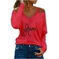 thumbnail image 1 of Haut Décontracté Confortable pour Femmes Jeune Col en V Dos Nu Imprimé Manches Longues 95 % Polyester, 5 % Spandex (Rouge, m), 1 of 3