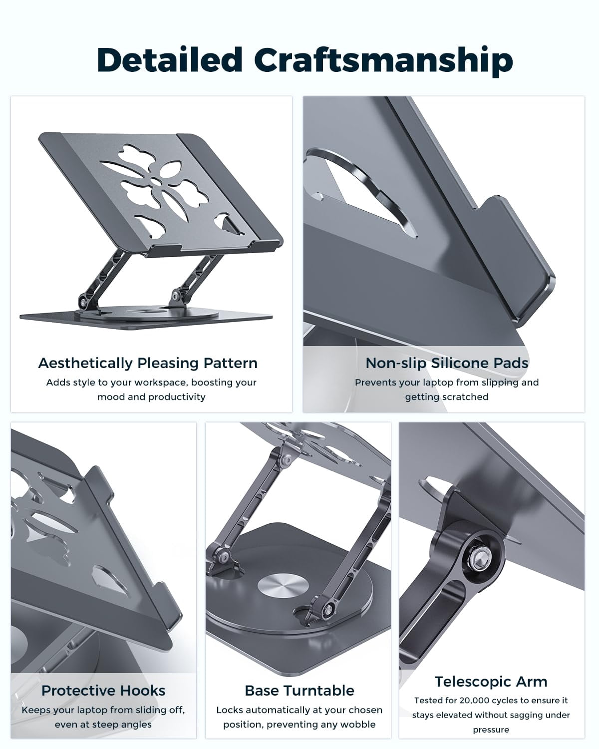 360° Rotating Laptop Stand For Desk | Adjustable  Foldable Portable Aluminum Riser Compatible With Macbook & All Laptops 10-16 Inch Gray