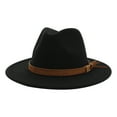 Gaiseeis Unisex Fashion Wide Wool Belt Flat Top Fedora Hat Party Church